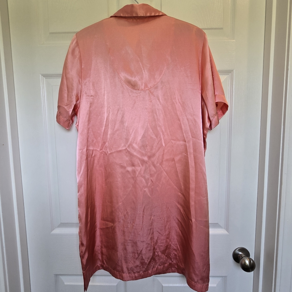 Vintage Women's Pink Satin Button Down Long Sleep Shirt Nightgown Large - Picture 7 of 11